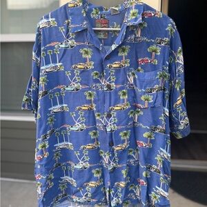 Pineapple Connection Hawaiian Shirt Classic Cars Palm Tree Print Men’s M